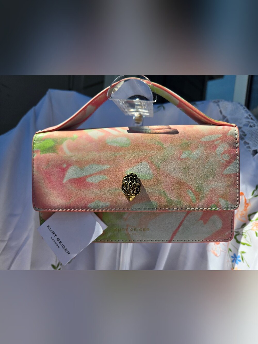 NWT Kurt Geiger Pink and Green Floral Bondi Crossbody. Top-Handle Satchel